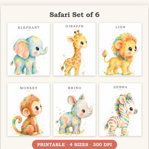 Safari Nursery Prints, set of 6