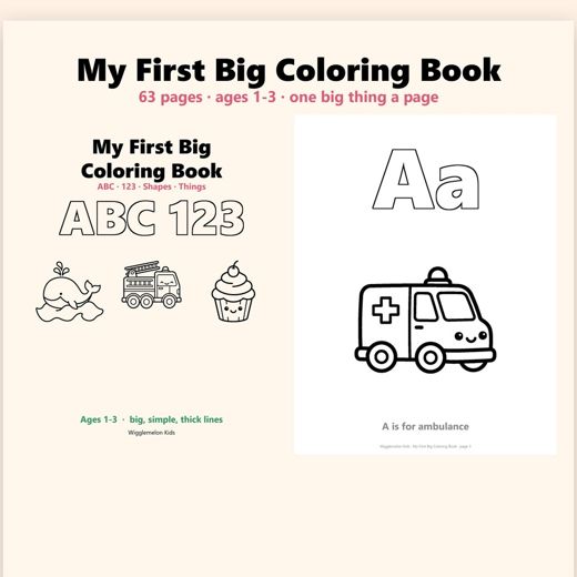 Toddler Coloring Book, 63 big pages